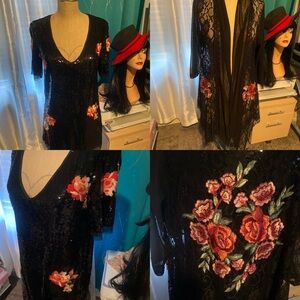 2 pc GLAM ❤️🖤 gorgeous sequin top with matching cardigan.. unique embroidery❤️🖤